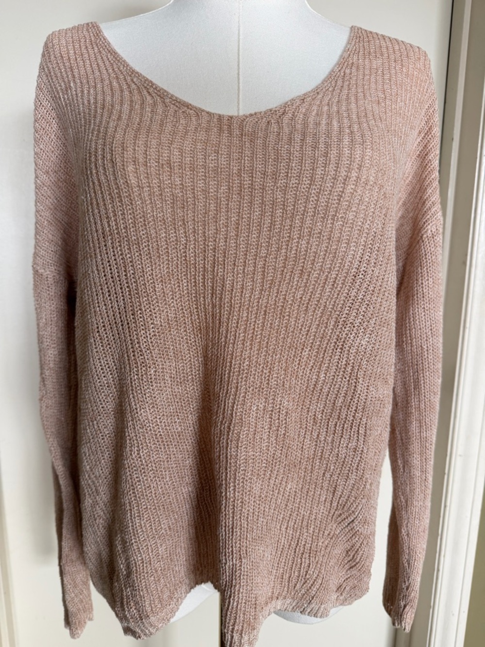 Babaton Linen Silk Blush Pink Open Knit Sweater XS